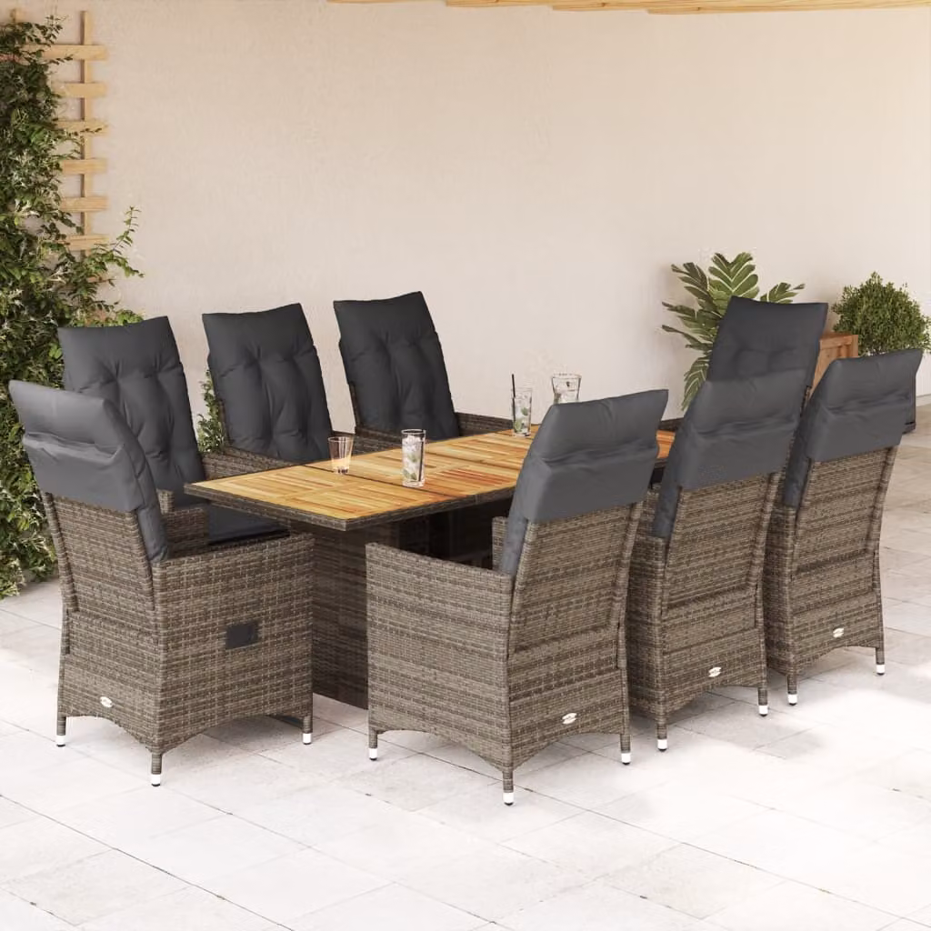 Maison Exclusive - Set da pranzo da giardino 9 pezzi con cuscini in polyrattan grigio