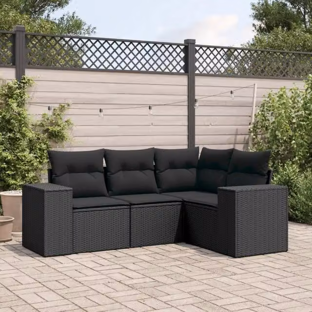 Set Divani da Giardino 4 pz con Cuscini Nero in Polyrattan 3254842