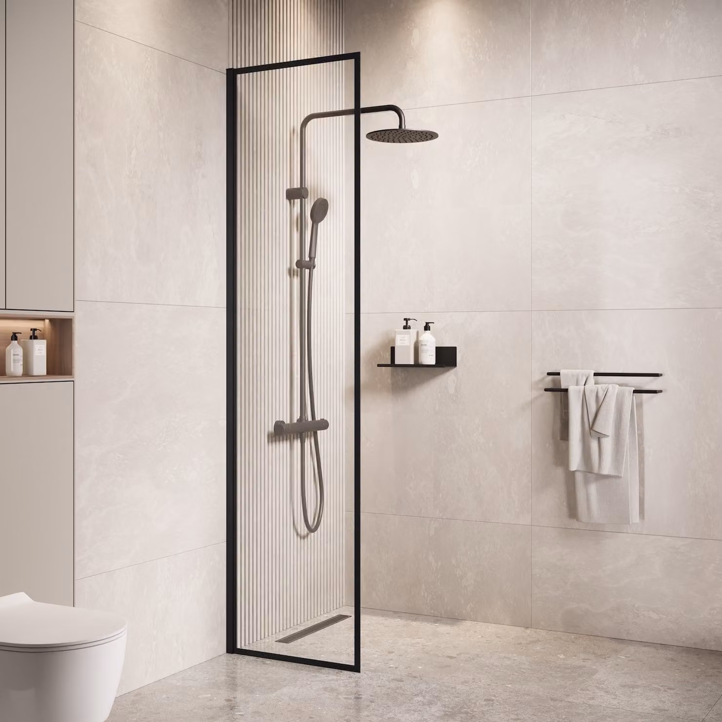 Badplaats Parete Doccia Georgia 40 x 200 cm - Nero - Doccia Walk-In 8 mm Vetro di Sicurezza