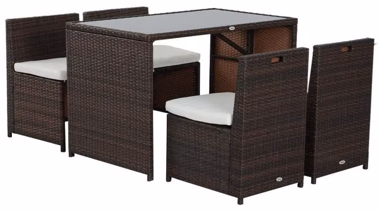 Set da giardino composto da 5 pezzi - Materiale: rattan sintetico | Colore: marrone e kaki | Dimensioni: 69x120x77,5 cm
