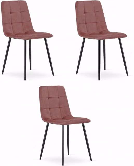 Set di 3 sedie Valora PYRA moderne in velluto rosa con gambe in metallo nero per soggiorno e sala da pranzo – 1