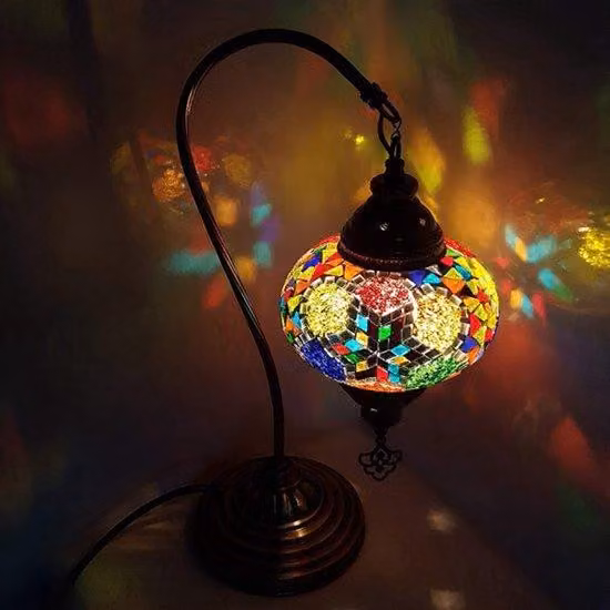Lampada da tavolo turca marocchina Booglampe multicolore con vetro lavorato a mano, altezza 43 cm, attacco E14