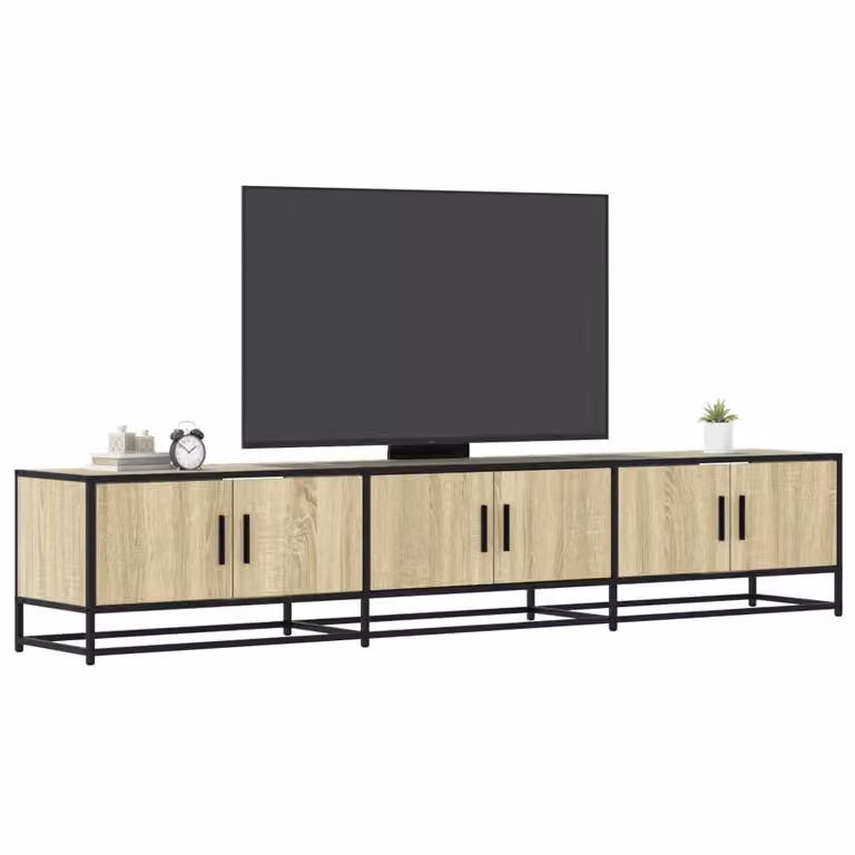 Mobile per TV vidaXL in stile industriale, Rovere Sonoma e metallo, con ruote, L/P/H: 210 x 35 x 41 cm