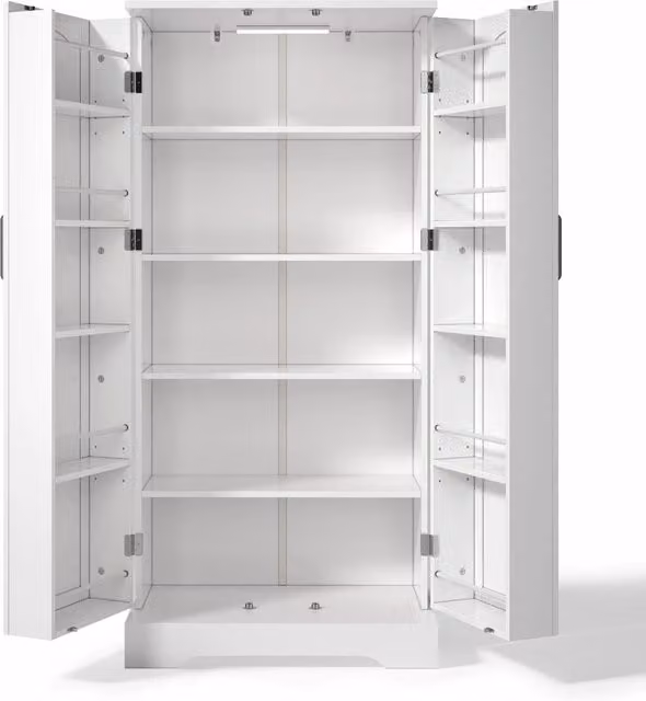 Mobile da cucina bianco 60×35×128 cm con luci LED sensore e ripiani regolabili