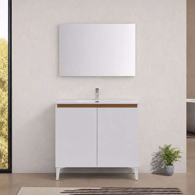 Mobile bagno a terra 100 cm bianco due ante con lavabo Kleo
