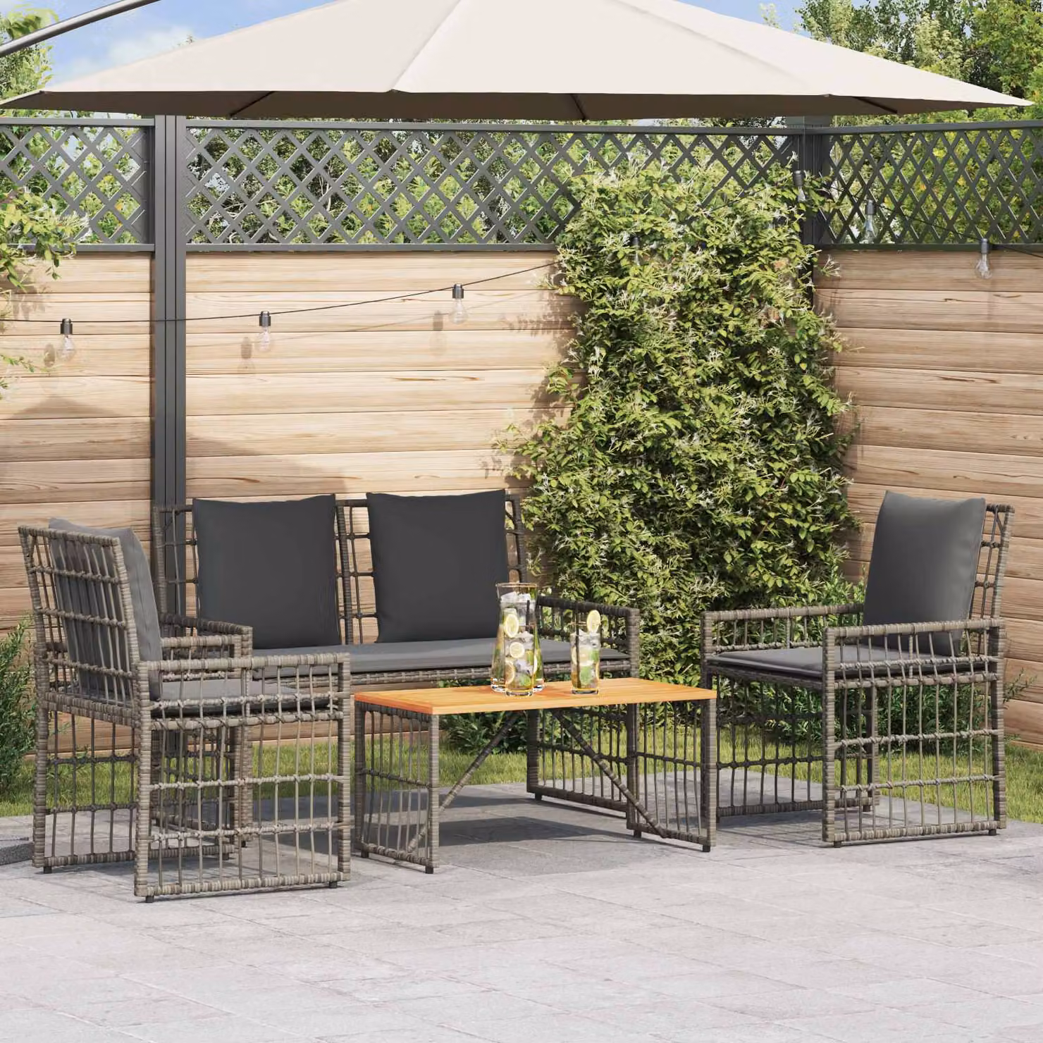 Set di mobili da esterno vidaXL in rattan e legno di acacia nero e grigio