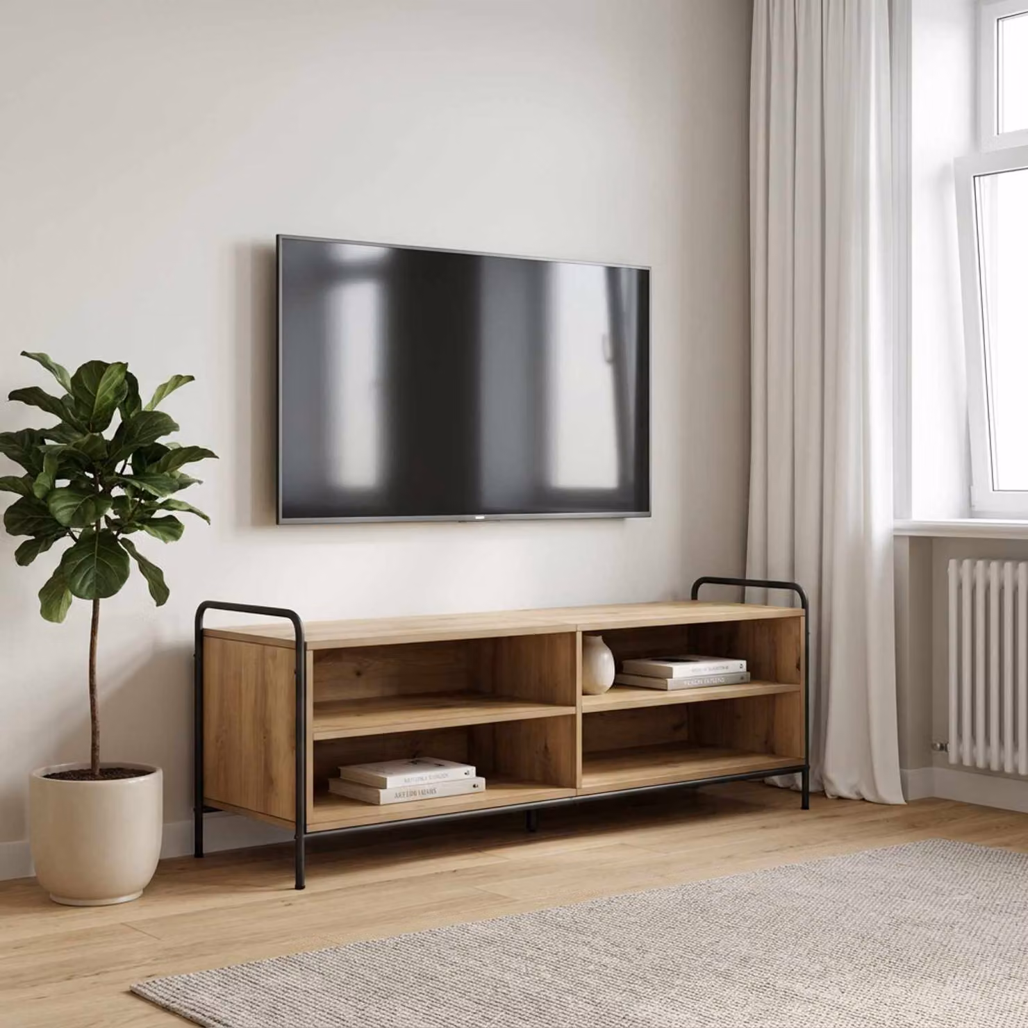 Mobile TV vidaXL in Rovere Artigianale con Ruote, L/P/H: 140 x 39,5 x 50 cm