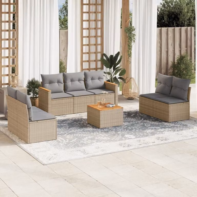 Maison Exclusive - Set Divano da Giardino 8 pz con Cuscini Beige Misto Polyrattan