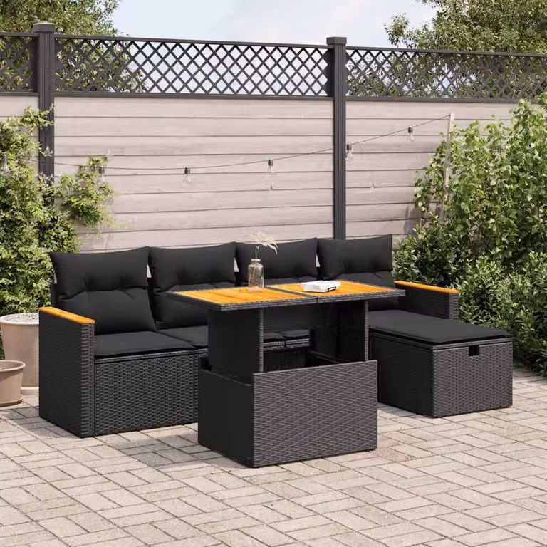 Maison Exclusive - Set da giardino 6 pezzi con cuscini in polyrattan nero