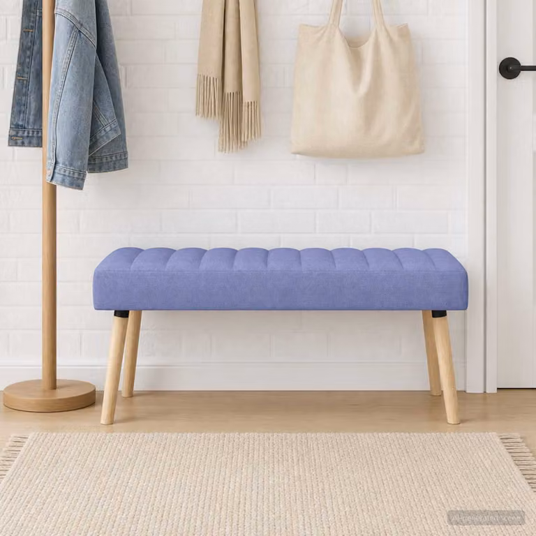 Panchina trapuntata a canale vidaXL in tessuto blu jeans con struttura in legno di gomma L/P/H: 110 x 40 x 46 cm
