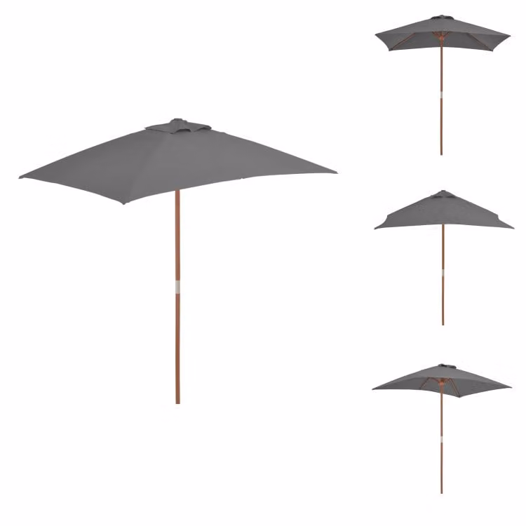 vidaXL Ombrellone con palo in legno 150 x 200 cm antracite - Ombrelloni e tende da sole