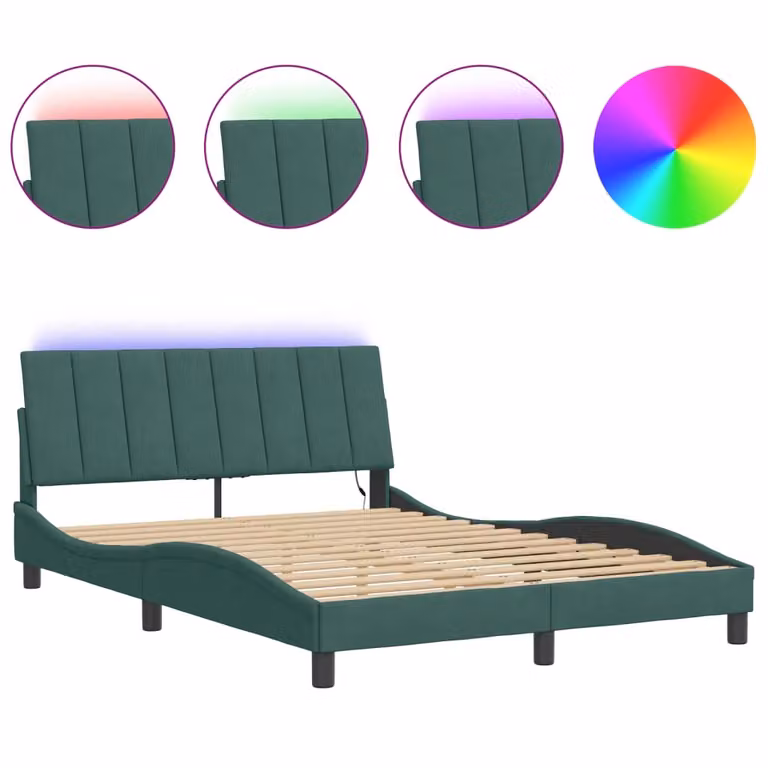 Giroletto con LED senza Materasso Hanko Verde Scuro 120x200 cm in Velluto