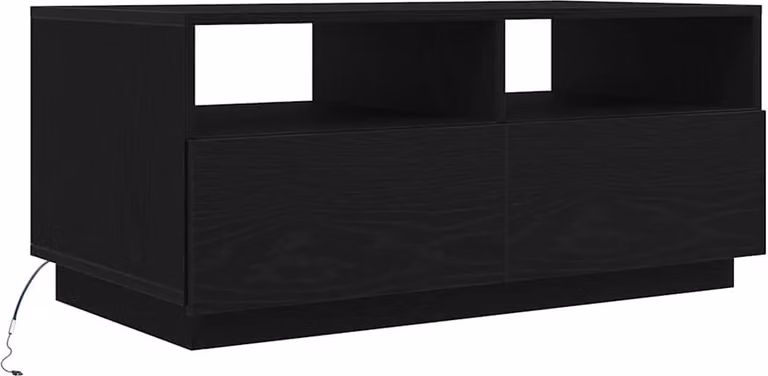 Tavolino da Soggiorno con Luci LED Rovere Nero 90x49x40 cm