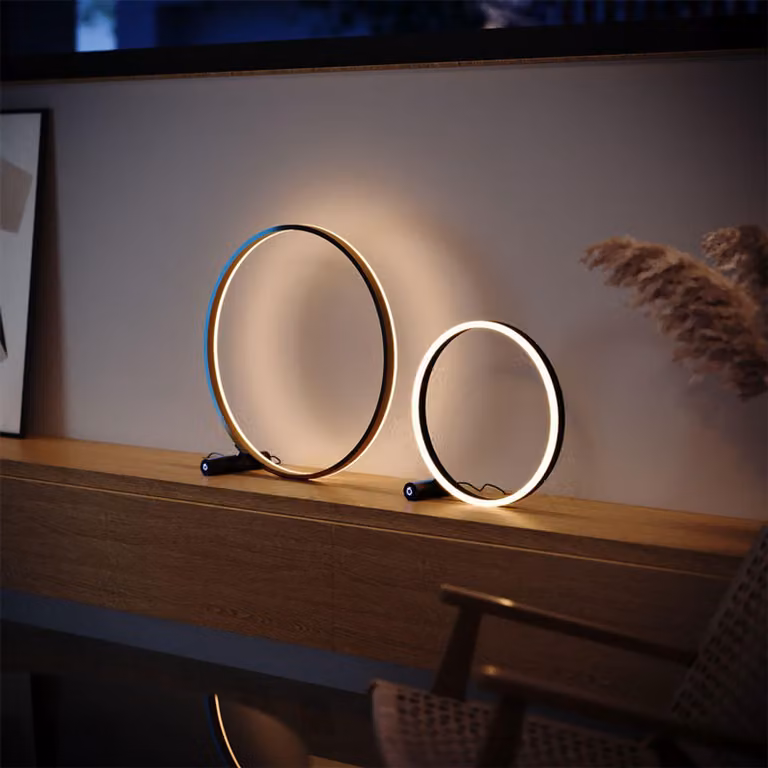 s.luce LED Lampada da tavolo ad anello Lampada da tavolo diretta o indiretta Lampada ad anello Nero/Alluminio Ø 40cm Rotonda