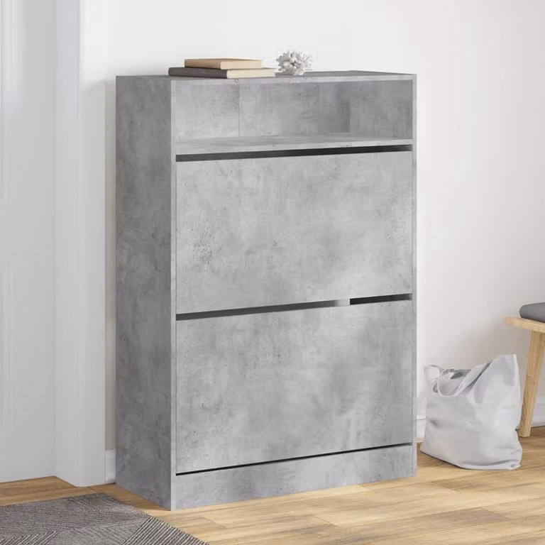 Scarpiera moderna vidaXL con 2 cassetti ribaltabili, colore grigio, L 80 cm x P 34 cm x H 116 cm