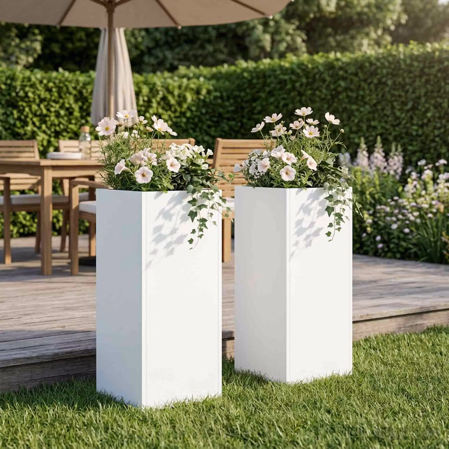 Set di 2 vasi da giardino vidaXL in metallo bianco stile vintage L/P/H: 20 x 20 x 40 cm