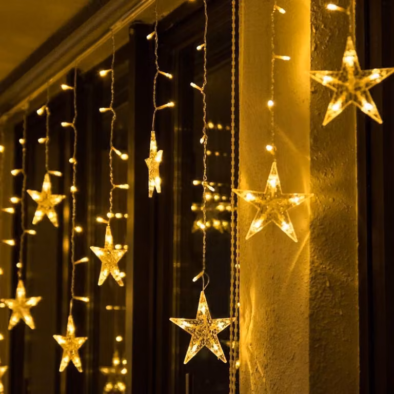Tenda luminosa a forma di stelle, 3 metri, 8 modalità, alimentazione USB, luce bianco caldo