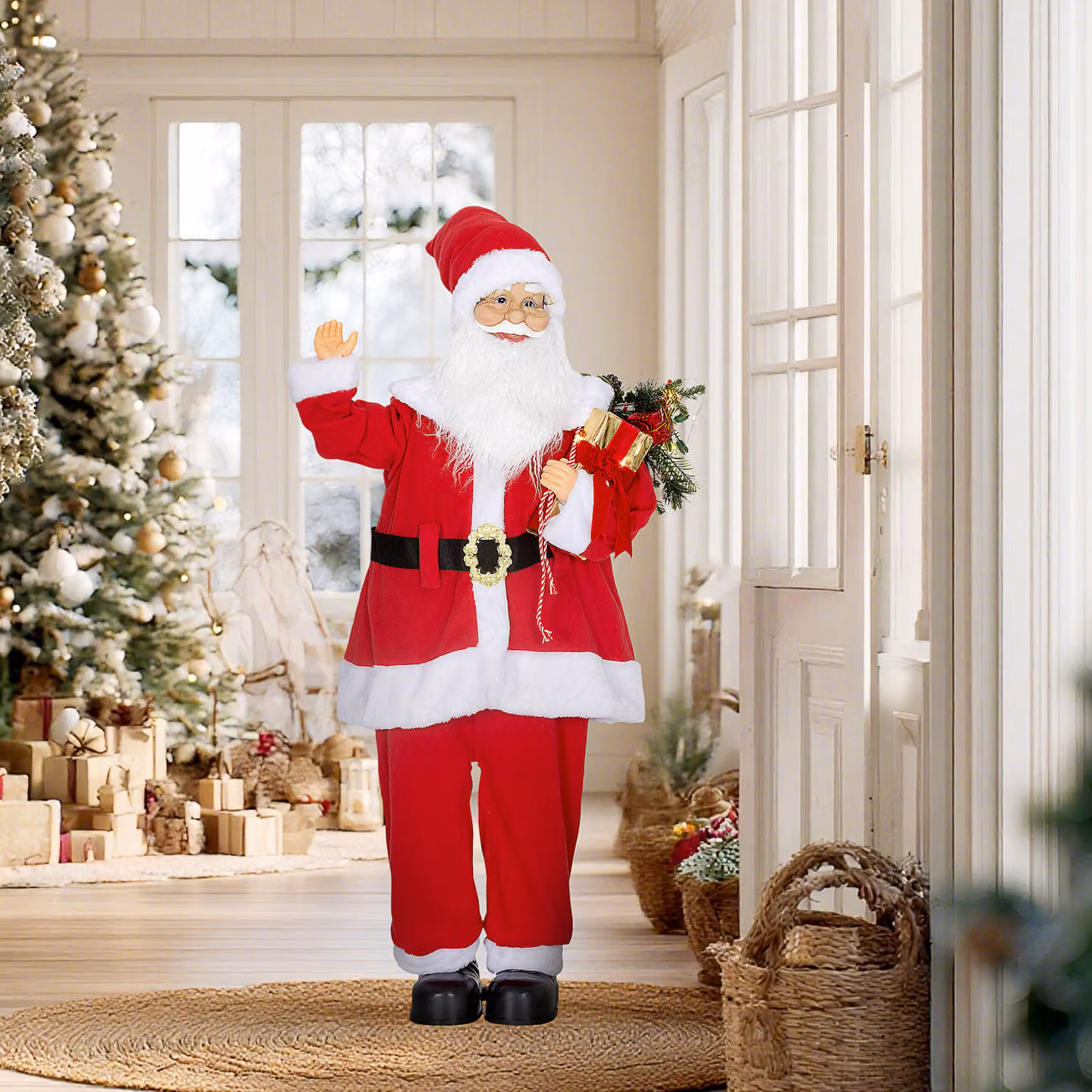Babbo Natale HOMCOM rosso con comando vocale, luci LED e braccia flessibili, Altezza: 120 cm – 2