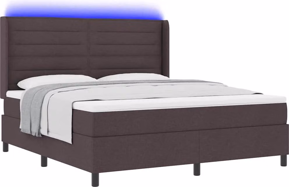 Letto a Sorgente LED Marrone Scuro 180 x 200 cm Tessuto