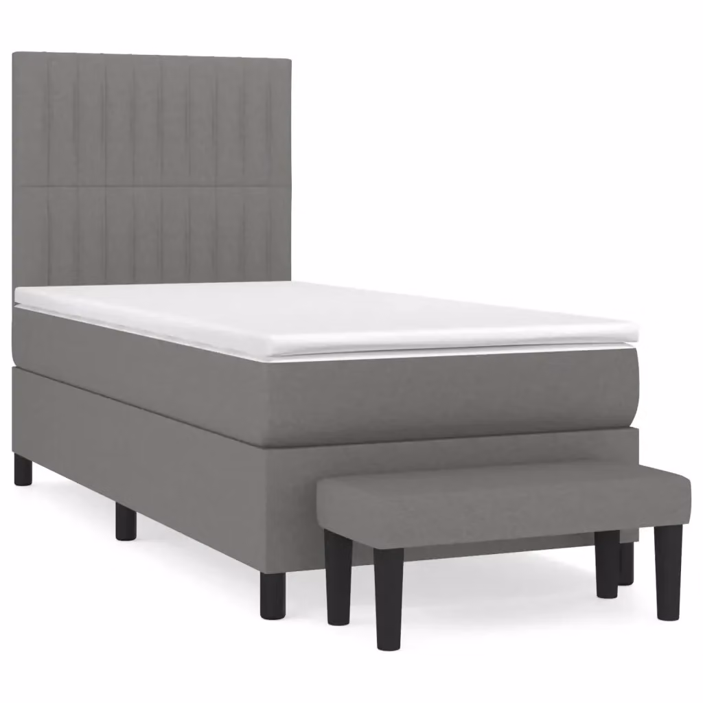 vidaXL Giroletto a Molle Ibrido con Materasso in Tessuto Grigio e Bianco L/P/H: 200 x 100 x 128 cm – 2