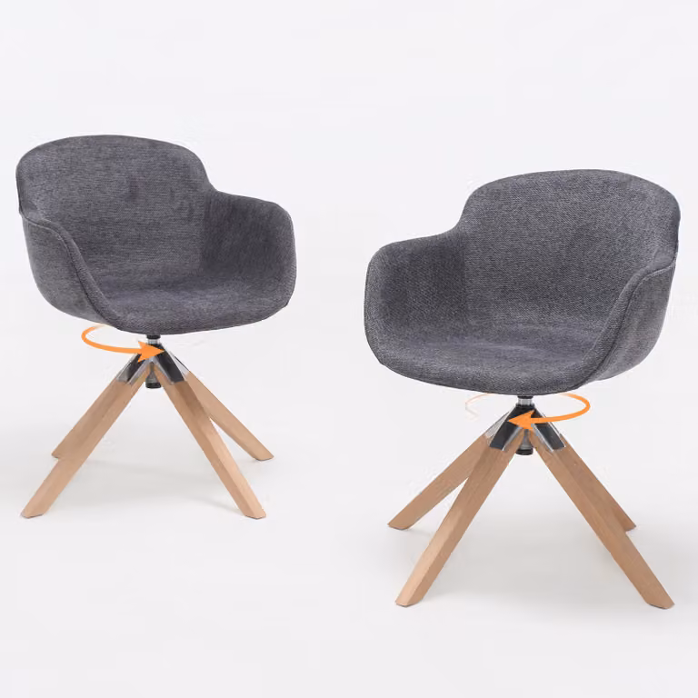 Set di 2 sedie da pranzo girevoli, moderne sedie da cucina con braccioli, rivestite in tessuto, gambe in legno di faggio con piedini antiscivolo, capacità di carico fino a 150 kg