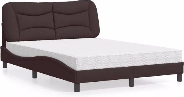 Letto con Materasso Hvar vidaXL in Tessuto Marrone e Bianco L/P/H: 200 x 140 x 74,5 cm – 2