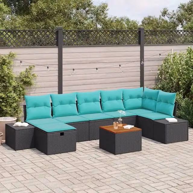 Set Divano da Giardino 8 pz Nero Poly Rattan 3360938