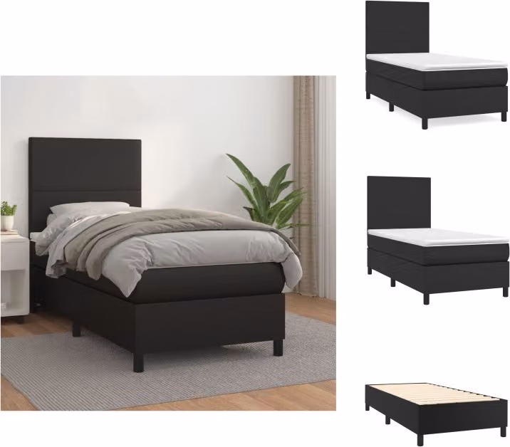 vidaXL Letto a molle con materasso nero 90x200 cm in Pelle finta - Letti e strutture letto
