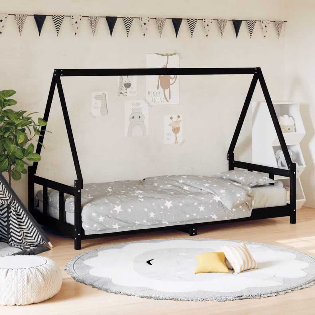 vidaXL Giroletto per Bambini in Legno Massello di Pino Nero L/P/H: 190 x 90 x 133 cm