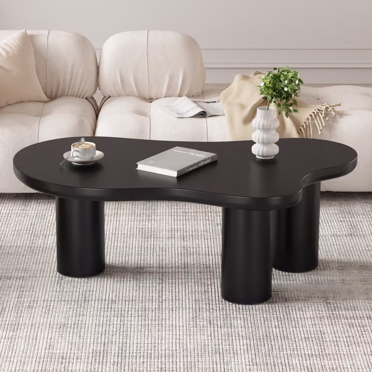 Tavolino Merax a forma di nuvola 107x66 cm - tavolino di design in MDF, con angoli arrotondati e 3 robuste gambe cilindriche, nero
