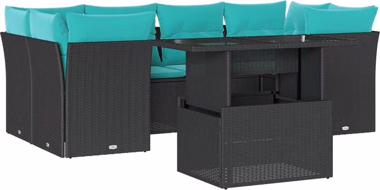 set di divani da giardino 7 pezzi con cuscini, polyrattan nero