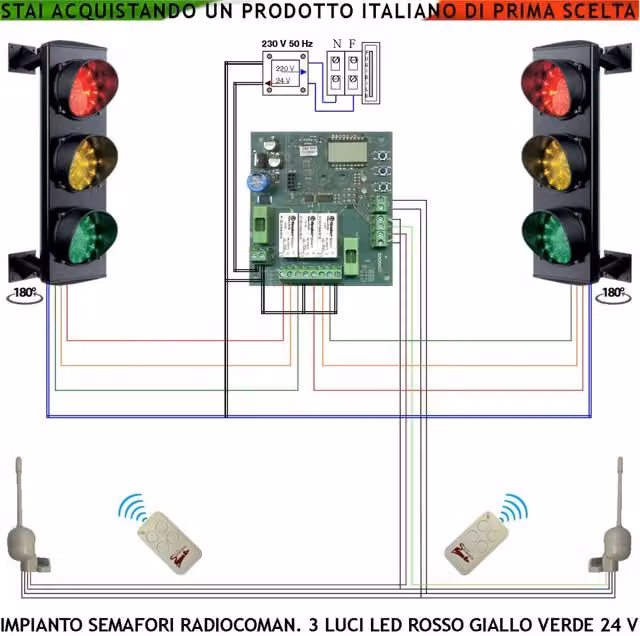 Kit Semaforo Securvera con Impianto a 3 Luci e Centrale di Comando, 3 Schede LED (24 Rossi, 24 Gialli, 24 Verdi), 2 Radiocomandi e 2 Radioreceventi, con Tempi Regolabili da 3 a 240 Secondi, Colore Multicolore, Struttura in Alluminio con Montaggio a Parete – 1