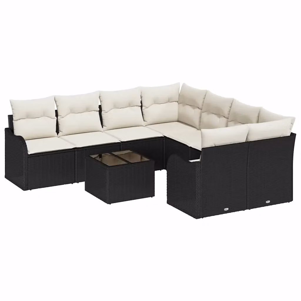 Set Divano da Giardino vidaXL 9 Pezzi con Tavolino Nero e Beige per 8 Persone – 2