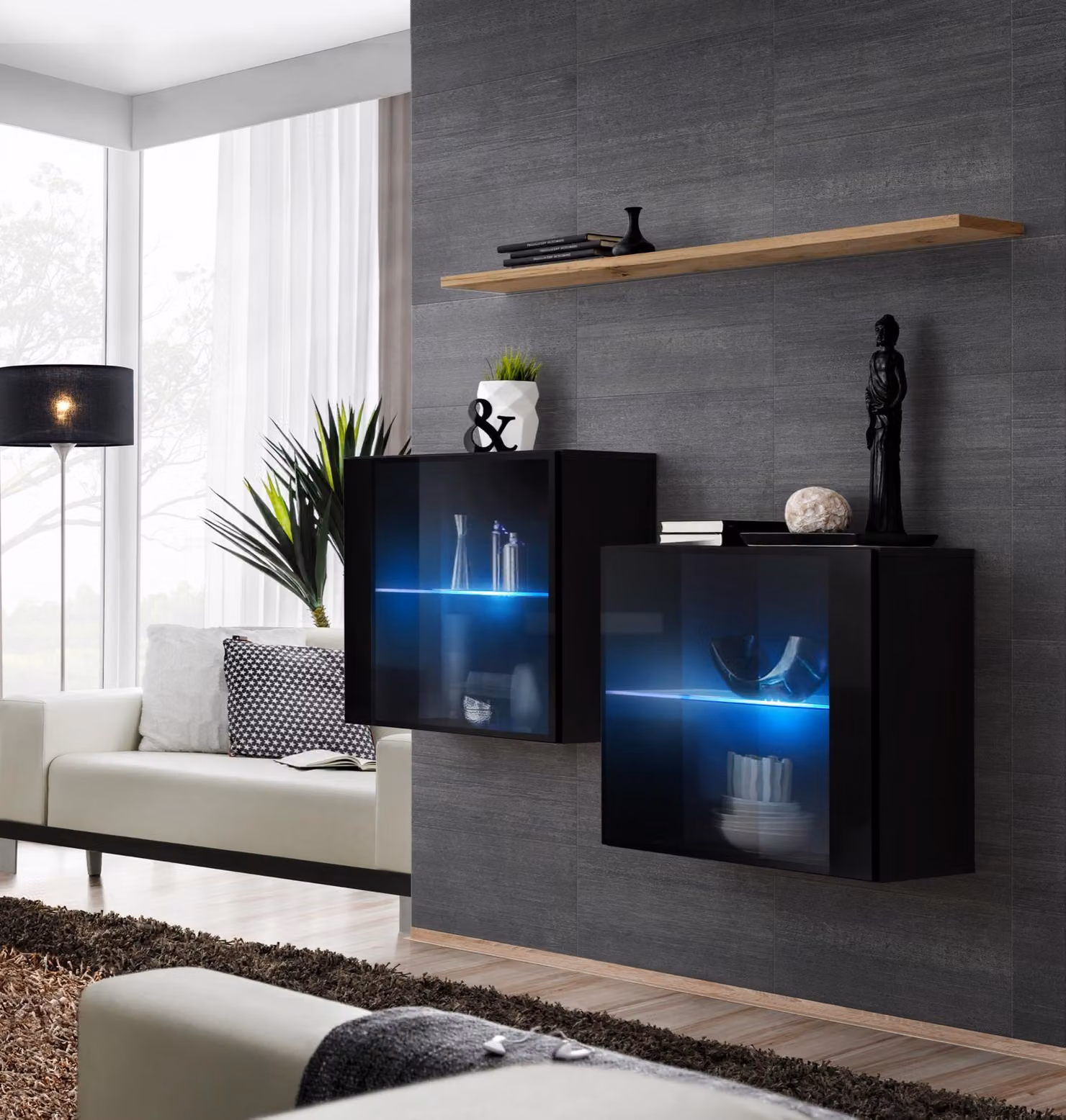 Designer Möbel Schwarz Luxus Wandschrank Wohnzimmermöbel Wand Regal