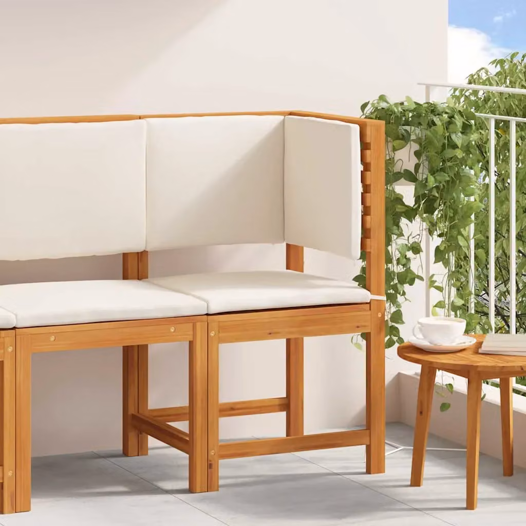 Sedia da giardino moderna vidaXL in legno di acacia con cuscini, Marrone e Bianco, L/P/H: 50 x 50 x 91 cm