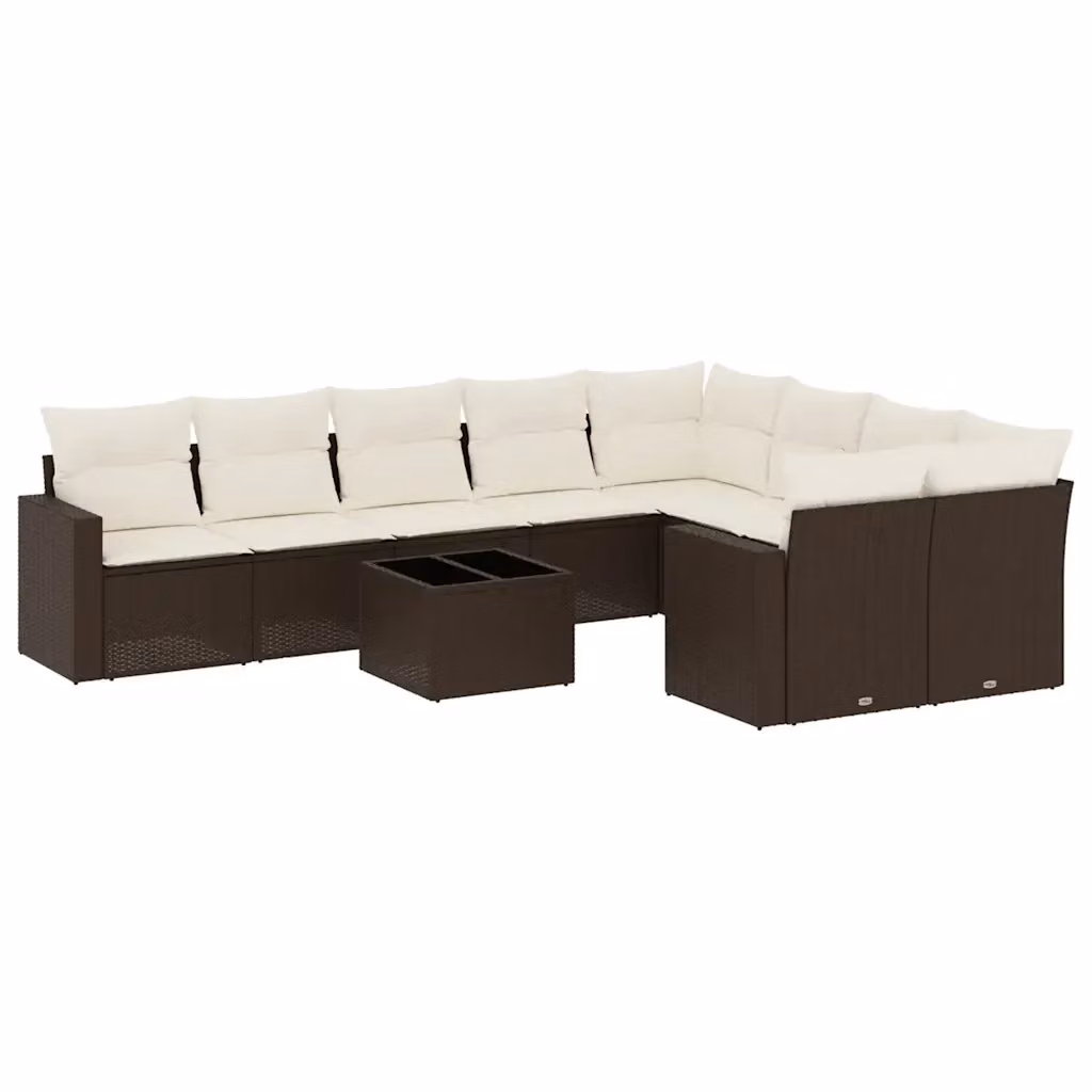 Set di divani da giardino vidaXL in polyrattan marrone con cuscini bianchi e tavolino da esterno – 2