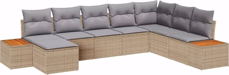 Set Divano da Giardino con cuscino 8 pcs Beige Poly Rattan