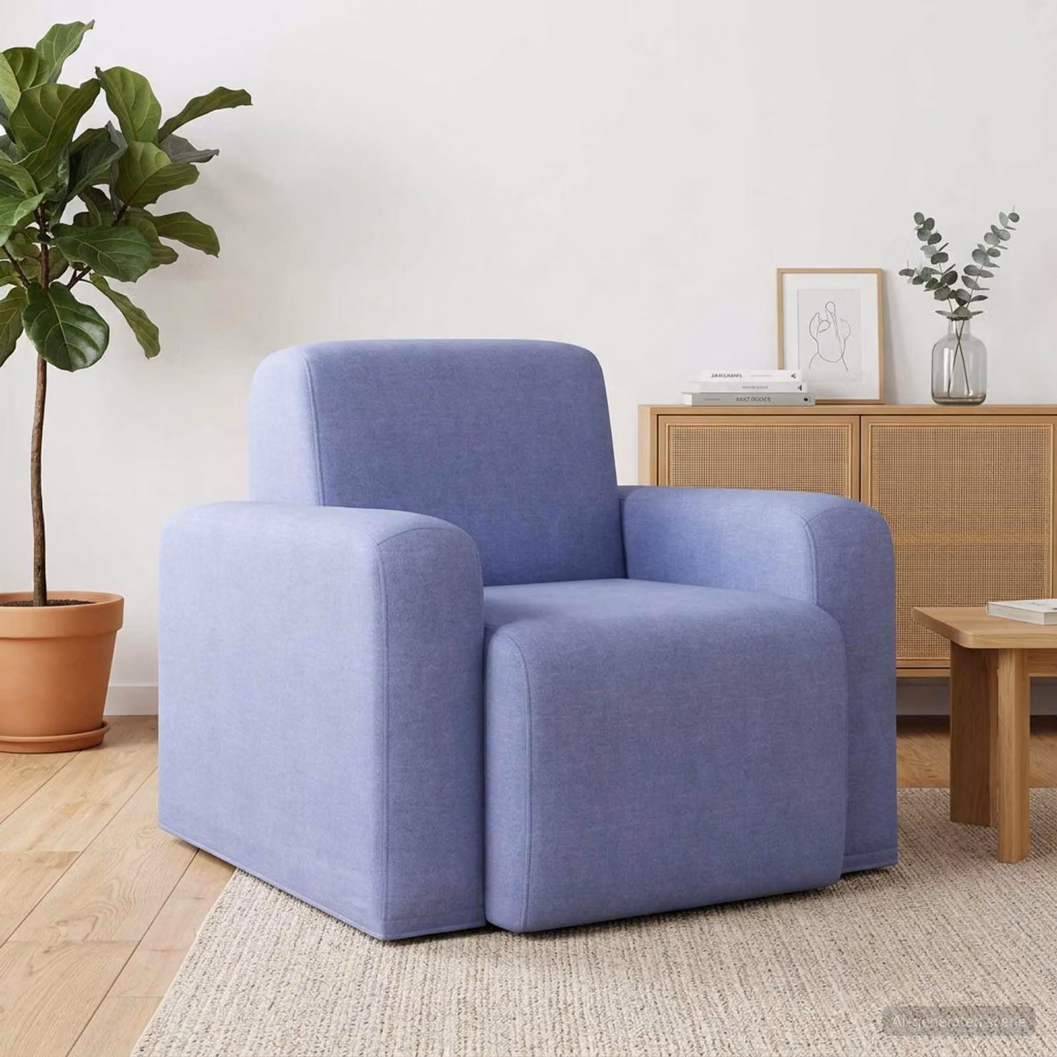Poltrona moderna vidaXL in tessuto blu con braccioli per soggiorno e camera da letto