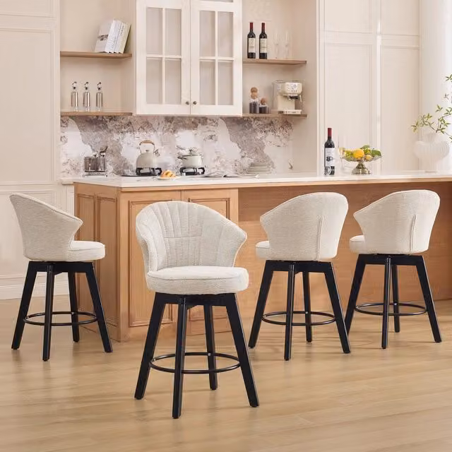 Set di 2 sgabelli da bar girevoli Minimal beige con schienale e poggiapiedi per cucina e soggiorno – 1