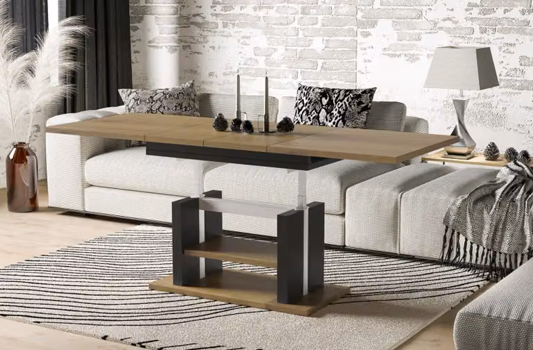 Tavolino Endo-Möbel Dior 110cm allungabile fino a 170cm regolabile in altezza a doppia alzata (rovere naturale)