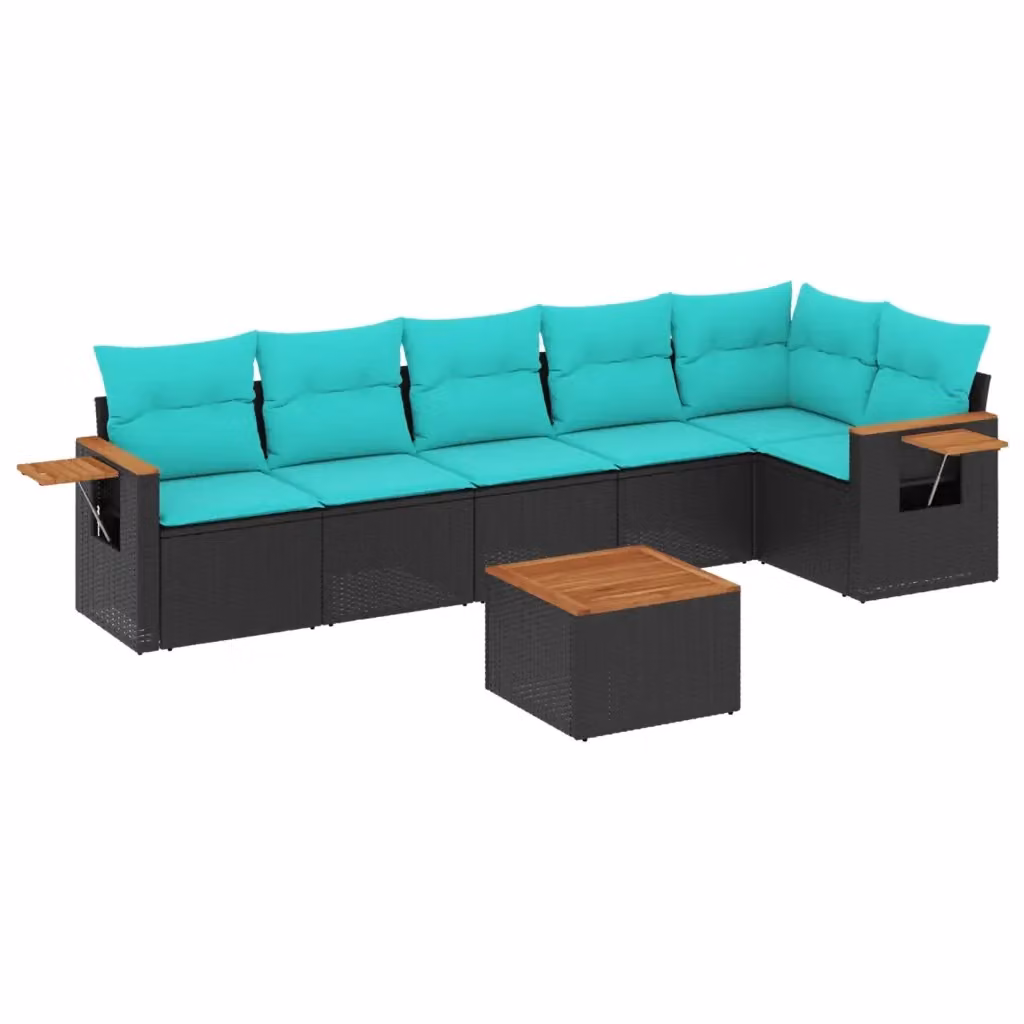 Set da giardino moderno VIDAXL composto da 7 pezzi in polyrattan nero con cuscini inclusi e tavolino da esterno – 2