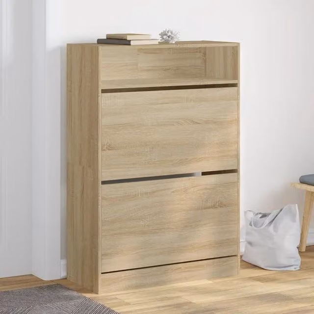 Scarpiera moderna a parete vidaXL in legno color rovere con scomparti ribaltabili L: 80 cm, P: 34 cm, H: 116 cm