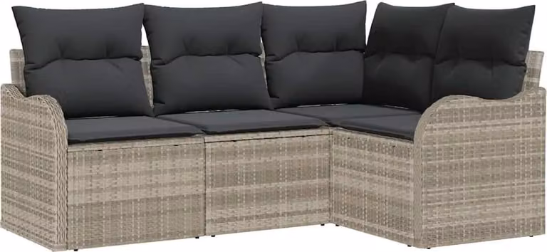 Set Divano da Giardino 4 pcs Grigio chiaro polyrattan