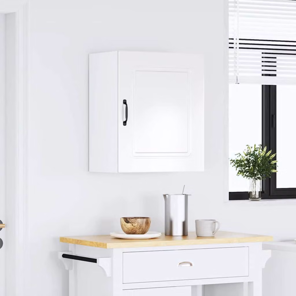 Pensile da cucina Kalmar vidaXL in legno bianco lucido L: 60 cm, H: 50 cm, P: 31 cm
