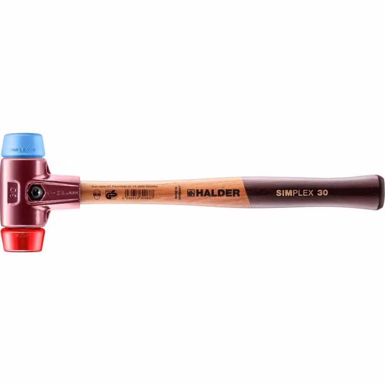 Mazza SIMPLEX soft-face con alloggiamento TE e manico in legno, Ø 30, TPE-soft / plastica