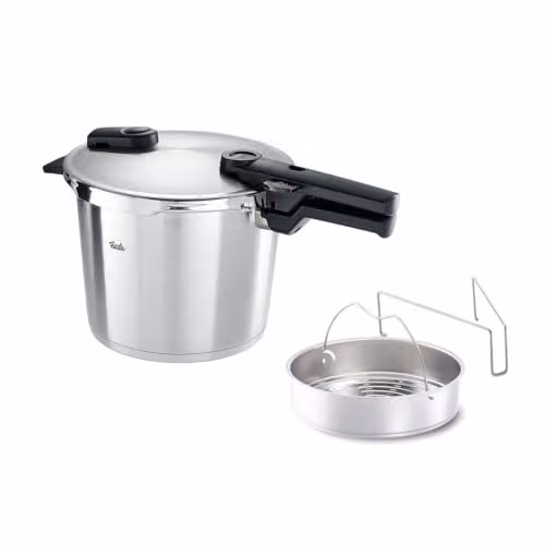 Fissler Vitaquick Grande Pentola a Pressione Grande da 6 L, con Diametro da 22 cm, Inserto, Pentola a Vapore in Acciaio Inox, 2 Livelli di Cottura, Prodotto in Germania per Piani Cottura a Induzione