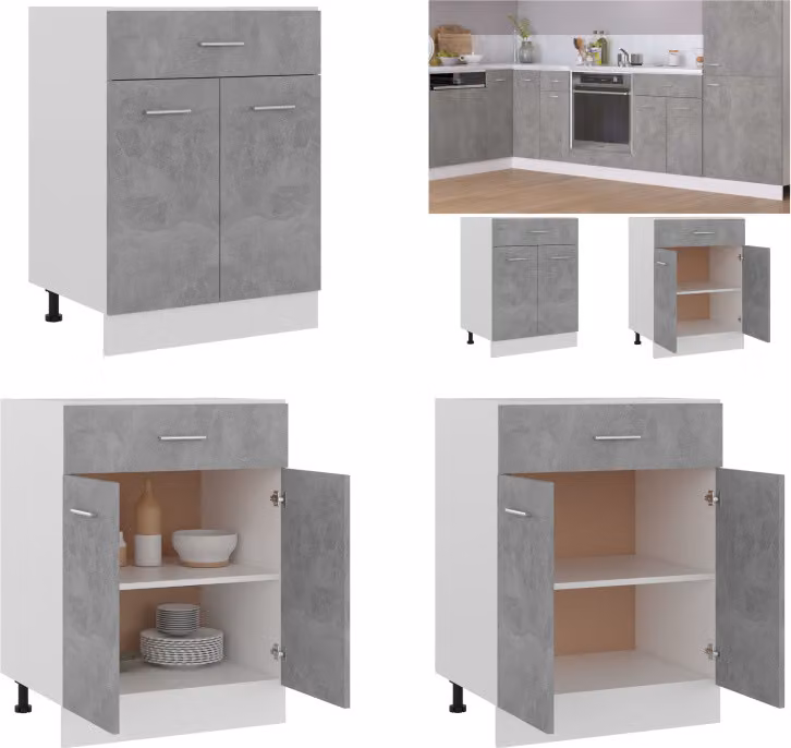 vidaXL Cassettiera grigio cemento 60x46x81,5 cm materiale legno - Cassettiera - Cassettiere - Mobile da cucina - Mobili da cucina