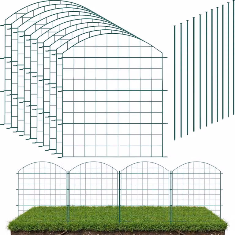 Recinzione per laghetto - Recinzione da giardino - Recinzione a picchetti - 10 elementi - Metallo - Con 11 pali