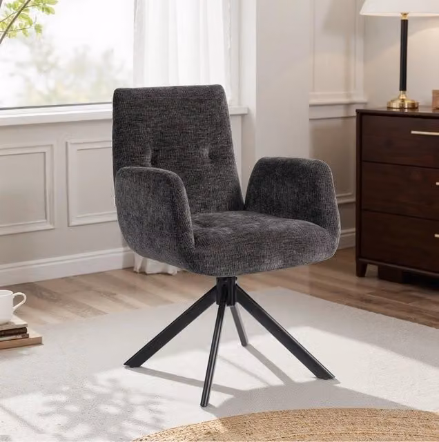 Poltrona girevole ULEVR 60x61x88 cm con rotazione a 360¡ã, imbottitura e gambe in acciaio regolabili, nera