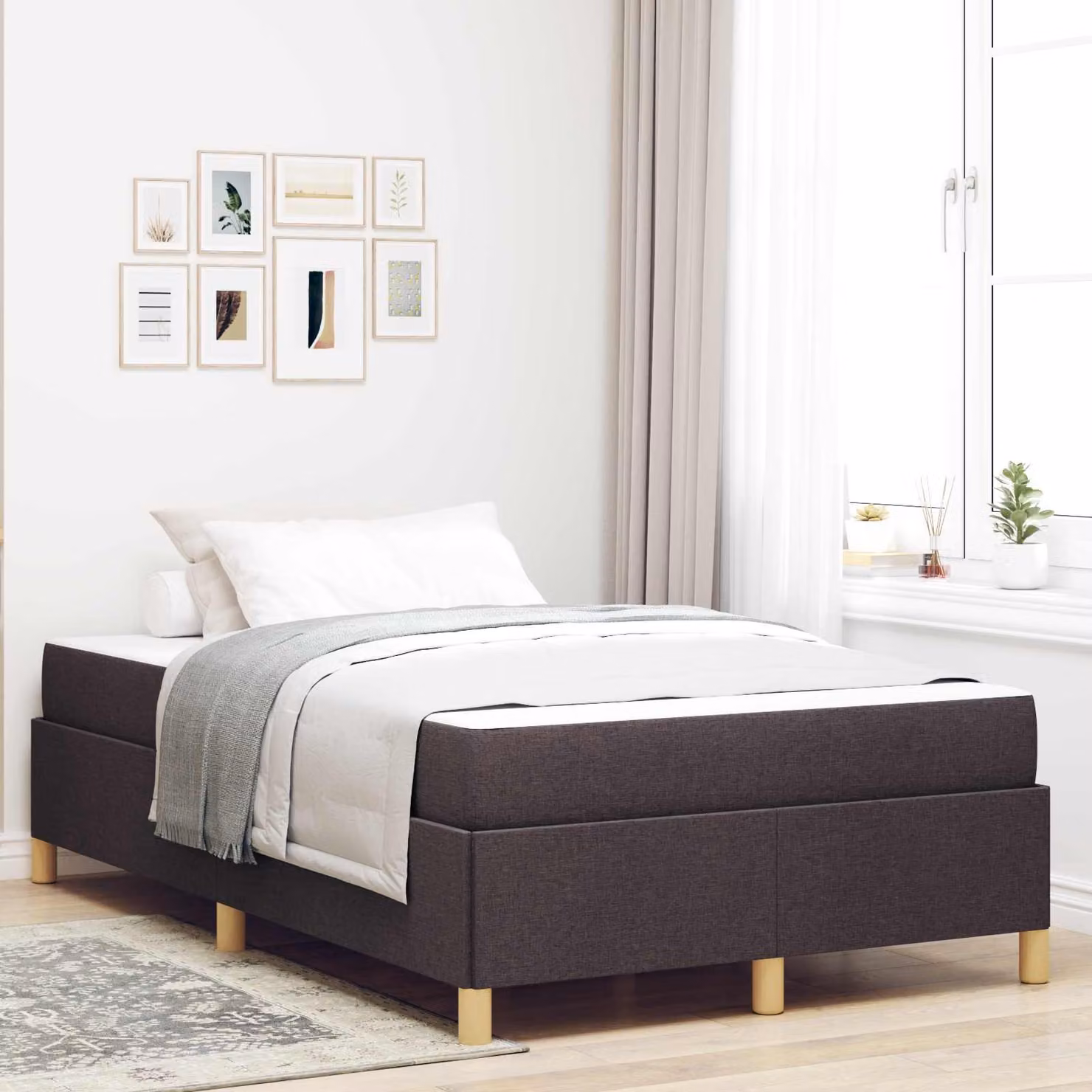 Struttura del letto imbottita vidaXL in tessuto marrone con legno ingegnerizzato L/P/H: 200 x 120 x 280 cm – 1
